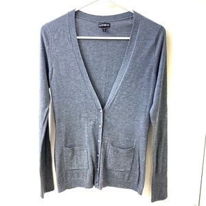 Express: Grey Cardigan with Crystal Button Details